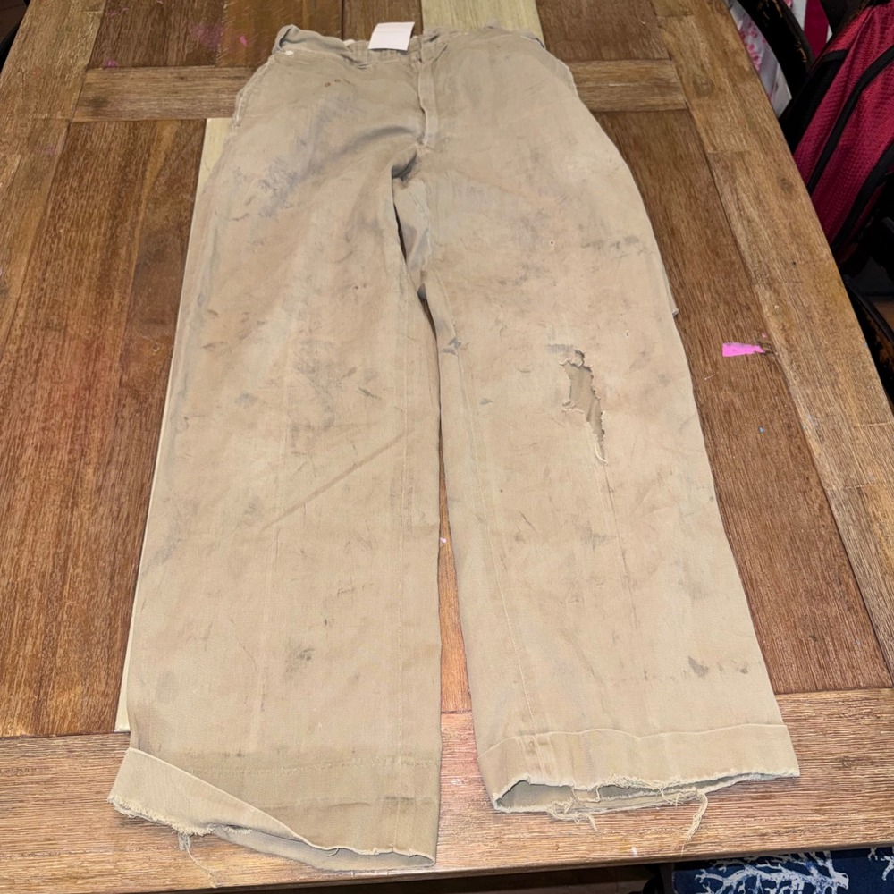 Montgomery Ward Pioneer Du-Alls Work Pants Mens 28x31 Tan  Distressed 50s 60s